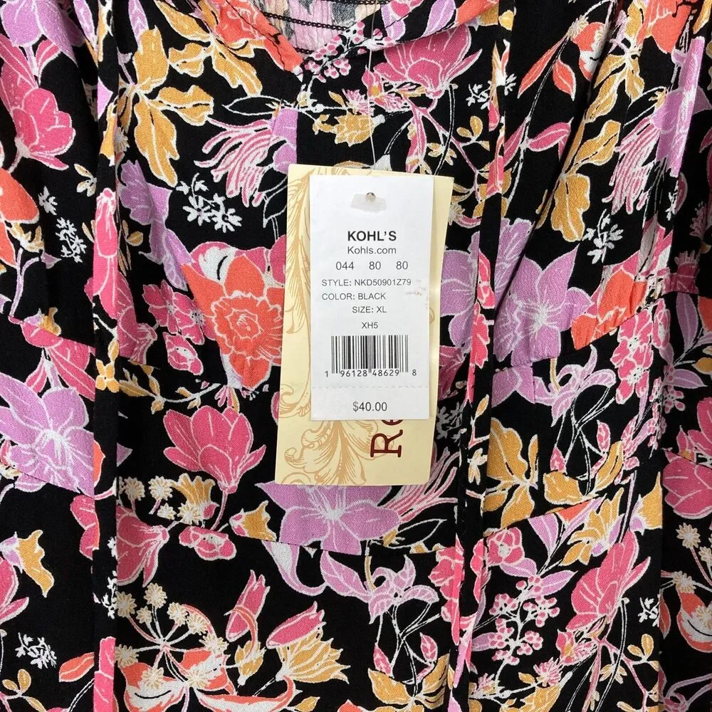 Rewind NWT A-Line Mini Dress Juniors Size XL Smocked Back Puff Sleeve Tie Neck